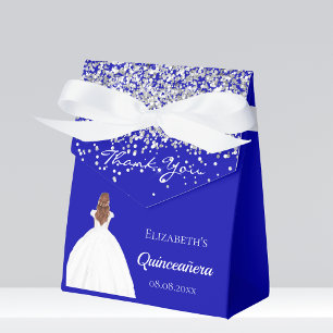 Quinceanera koninklijk blauw wit jurk party bedankdoosjes