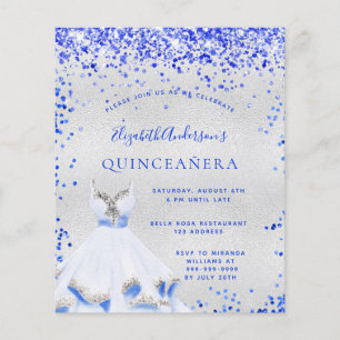 Quinceanera koninklijk blauw zilver uitnodiging