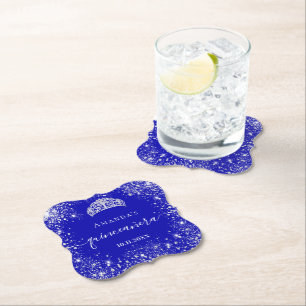 Quinceanera koninklijk blauwe zilveren glitters ti kartonnen onderzetters