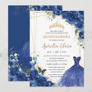 Quinceañera Koninklijke Blauwe Bloemen Jurk 16e Ve Kaart