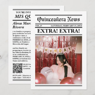 Quinceanera Krant Elegante Moderne Foto QR Code Kaart
