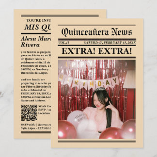 Quinceanera Krant Elegante Moderne Foto QR Code Kaart