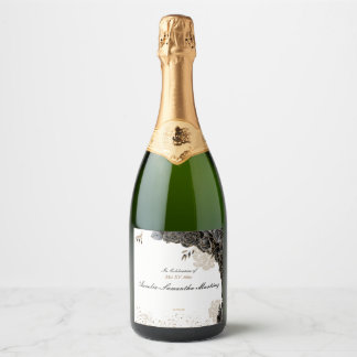 Quinceañera Label Champagnefles Zwart & Goud Sparkling Wijnetiket