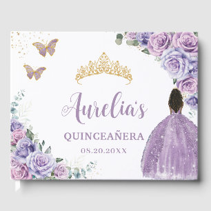 QUINCEAÑERA Lavendel Lila Paarse Rozen Bruin Meisj Gastenboek