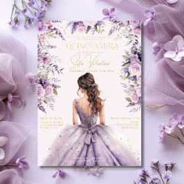 Quinceañera Lavendel Paarse Lila Floral Gown Gold Kaart