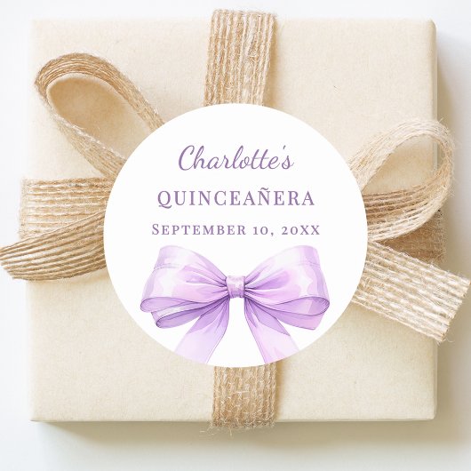 Quinceanera lavender bow ronde sticker