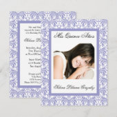 Quinceanera Lavender Damask Paars en White Kaart (Voorkant / Achterkant)