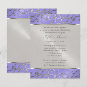 Quinceanera Lavender Paarse Silver Filigree Swirls Kaart