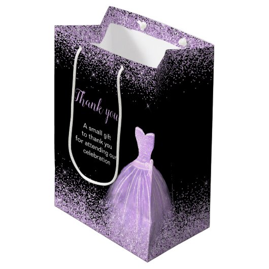 Quinceanera Licht Paarse Jurk Faux Glitter Medium Cadeauzakje (Voorkant Gekanteld)