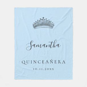 Quinceanera lichtblauwe tiara crown name fleece deken