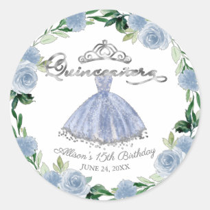 Quinceanera Light Blue Silver Gown Floral Ronde Sticker