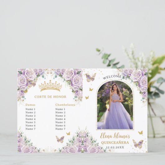 Quinceañera Lila Bloemenvlinders Fotoprogramma (Staand voorkant)