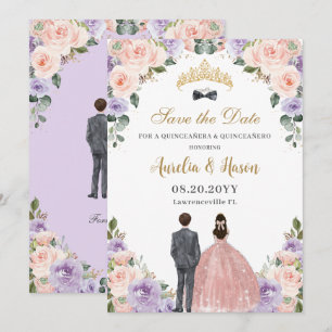 Quinceañera Lila Blush Bloemen Twins Jongen Meisje Save The Date