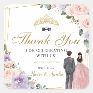 Quinceañera Lila Blush Bloemen Twins Jongen Meisje Vierkante Sticker
