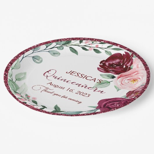 Quinceanera Lila Paars Bord van Floral Paper (Gekanteld)