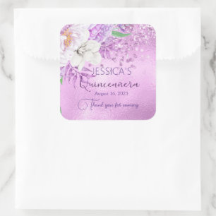 Quinceanera Lila Paars Floral Glitter Sticker