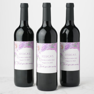 Quinceanera Lila Paars Glitter Floral Wine Label Wijn Etiket
