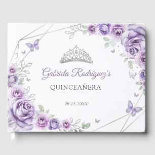 Quinceanera lila paars zilveren bloemdetails gastenboek