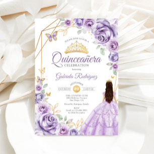 Quinceanera Lila Paarse Dress Bloemen Kaart