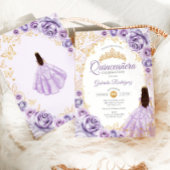Quinceanera Lila Paarse Gouden Bloemen Kaart