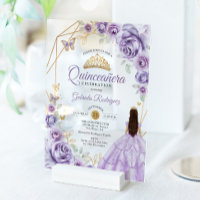 Quinceanera Lila Paarse jurk Floral Gold