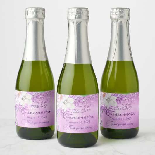 Quinceanera lila paarse mini Mousserende Wijn labe Sparkling Wijnetiket (Flessen)