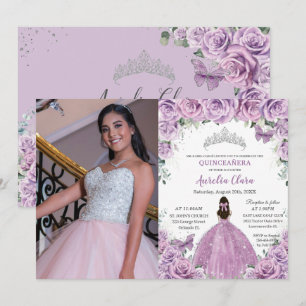 Quinceañera Lila Purple Flowers Butterflies Crown Kaart