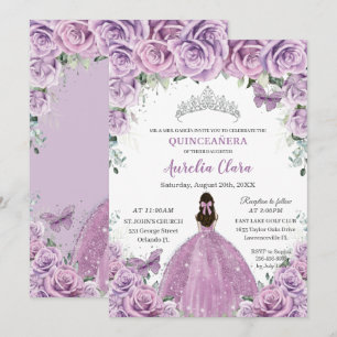 Quinceañera Lila Purple Flowers Butterflies Crown Kaart