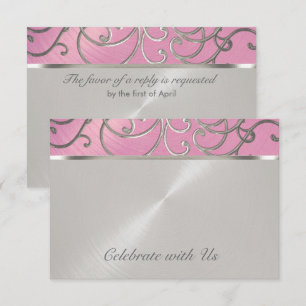 Quinceanera Lila roze en Silver Filigree Swirls Kaart