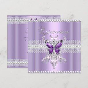 Quinceanera Lila Roze Parel Lace Butterfly Kaart