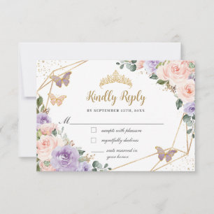 Quinceañera Lilac Blush Bloemen Vlinders 16th RSVP Kaartje