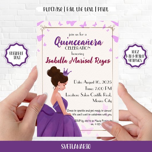 Quinceañera Lilac Elégante Princesse Invitation