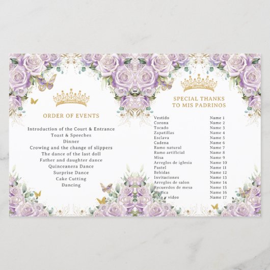 Quinceañera Lilac Floral Butterflies Programme Pho (Dos)