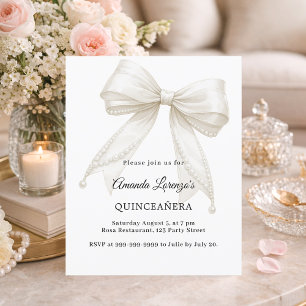 Quinceanera lint ivoor witte parels uitnodiging