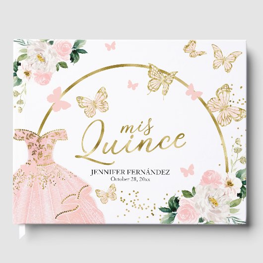 Quinceanera Livre d'invité Robe à papillon bleu (Recto)