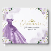 Quinceanera Livre d'invité Robe violette Floral (Recto)