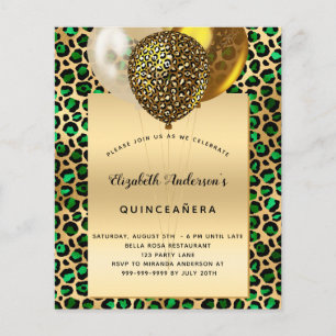 Quinceanera luipaard smaragdgroene gouden budget flyer