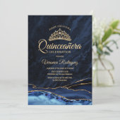 Quinceanera Marine Blauw Goud Agaat Marmer Kaart (Staand voorkant)