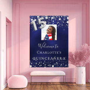 Quinceanera marine blauw zilver sterren foto welko poster