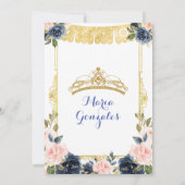 Quinceanera Marine Fleurs Bleues Invitation Or (Dos)