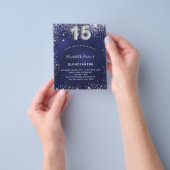 Quinceanera marineblauwe zilveren budget uitnodigi flyer (Hand)