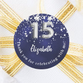 Quinceanera marineblauwe zilveren sterren ronde sticker