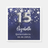 Quinceanera marineblauwe zilveren sterren servet (Voorkant)