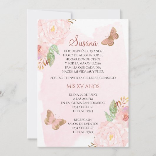 QUINCEANERA-MARIPOSAS KAART (Voorkant)