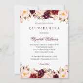 Quinceanera Marsala Floral Red Burgundy 15th Kaart (Voorkant)