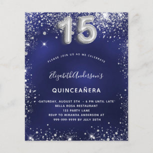 Quinceanera marvy blue Silver-uitnodiging Flyer