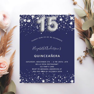 Quinceanera marvy blue Silver-uitnodiging Flyer