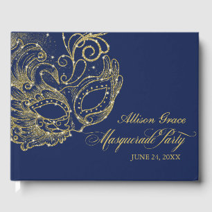 Quinceanera Masquerade Feest Goud Blauw Gastenboek