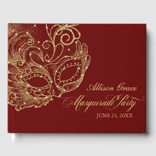 Quinceanera Masquerade Feest Goud Bourgondi Gastenboek