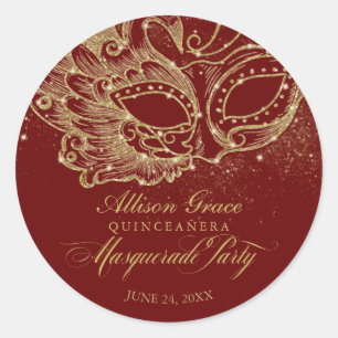 Quinceanera Masquerade Feest Goud Bourgondië Ronde Sticker